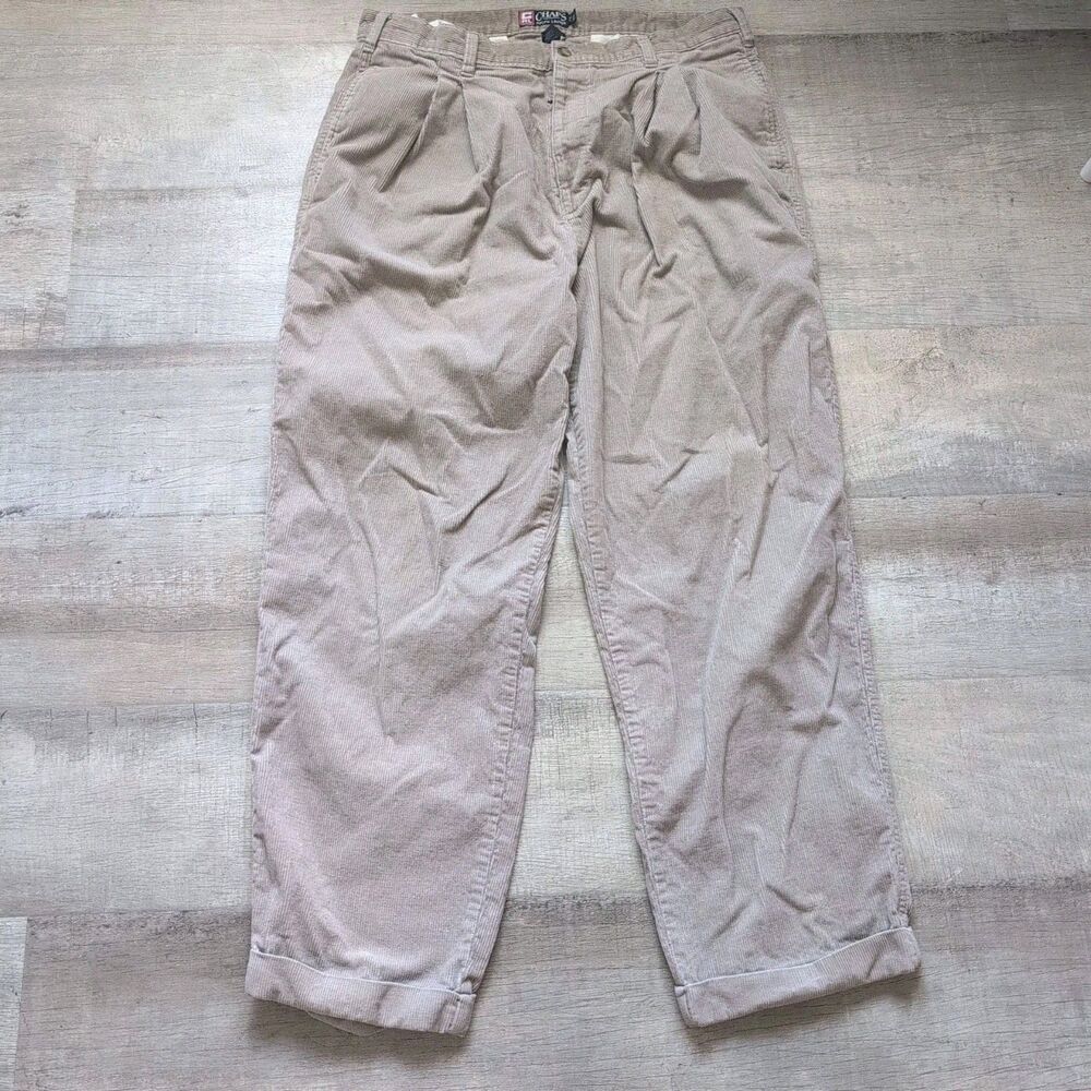 CHAPS Ralph Lauren Corduroy Pants Mens 38 x 32 Beige Pleated Cuffed